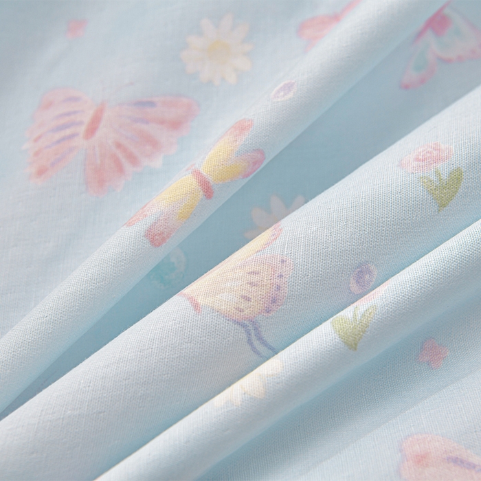 91家纺网 家纺一手货源 找家纺 绘萱家居 2026春夏新款纯棉100%全棉双层纱镂空花边工艺款床裙四件套 CQ雨蝶-蓝