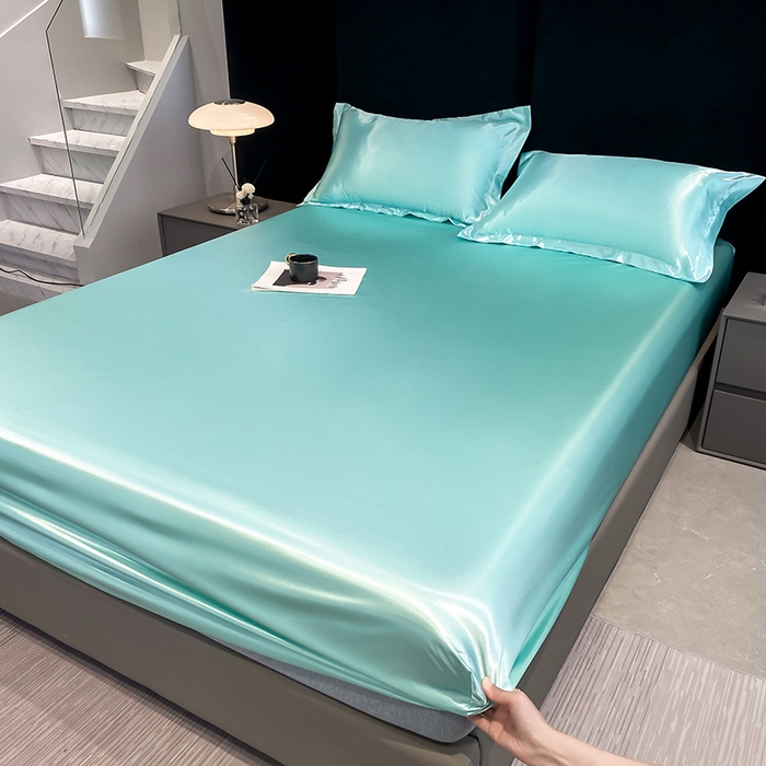 91家纺网 家纺一手货源 找家纺 合纵跨境工厂 2025新款水洗真丝床笠隔尿床单床垫保护套跨境外贸JIT一件代发TEMU亚马逊希音包过核价TPU防水床笠 \\\" 天之蓝