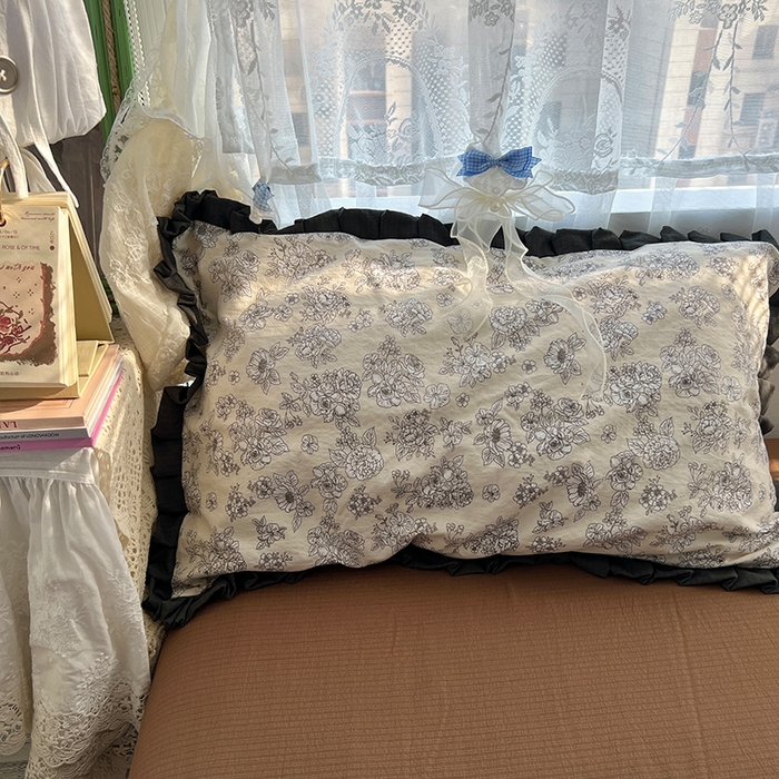 91家纺网 家纺一手货源 找家纺 原素 2025少女心云感双层纱皱皱边花卉四件套 金枝玉叶