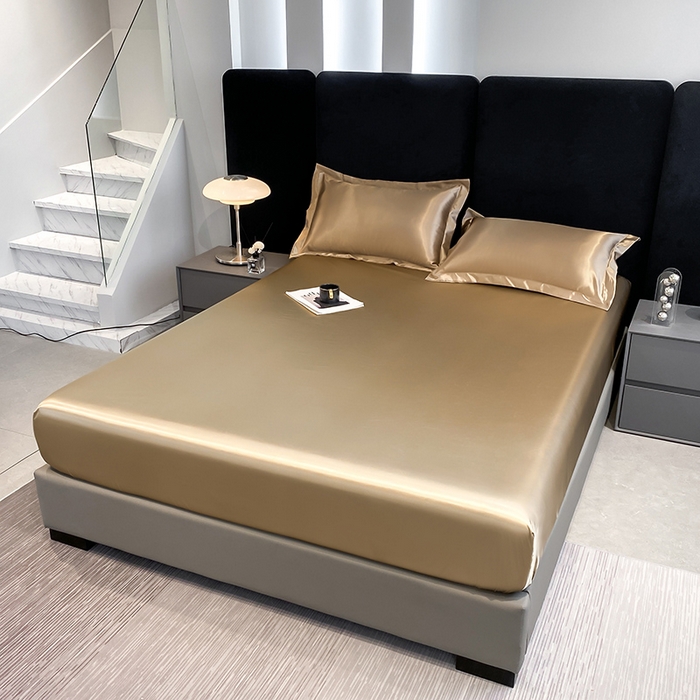 91家纺网 家纺一手货源 找家纺 合纵跨境工厂 2025新款水洗真丝床笠隔尿床单床垫保护套跨境外贸JIT一件代发TEMU亚马逊希音包过核价TPU防水床笠 \" 香槟金