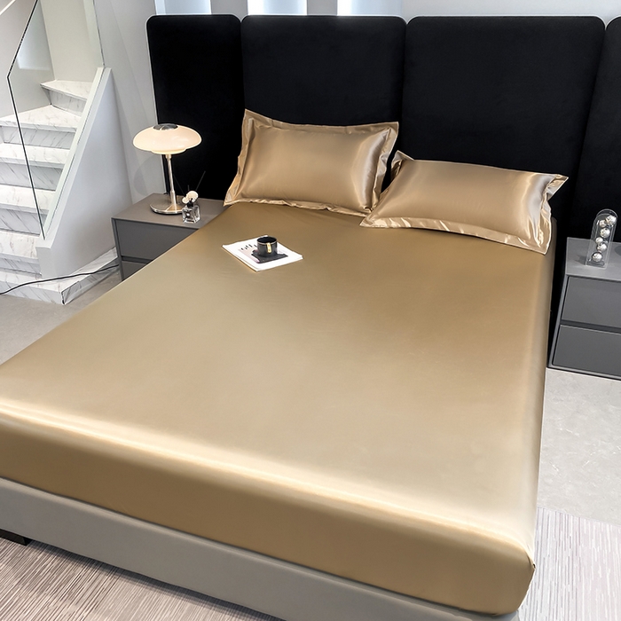 91家纺网 家纺一手货源 找家纺 合纵跨境工厂 2025新款水洗真丝床笠隔尿床单床垫保护套跨境外贸JIT一件代发TEMU亚马逊希音包过核价TPU防水床笠 \" 香槟金