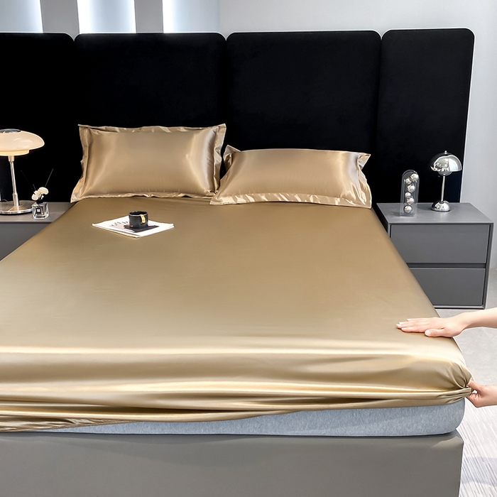 91家纺网 家纺一手货源 找家纺 合纵跨境工厂 2025新款水洗真丝床笠隔尿床单床垫保护套跨境外贸JIT一件代发TEMU亚马逊希音包过核价TPU防水床笠 \" 香槟金