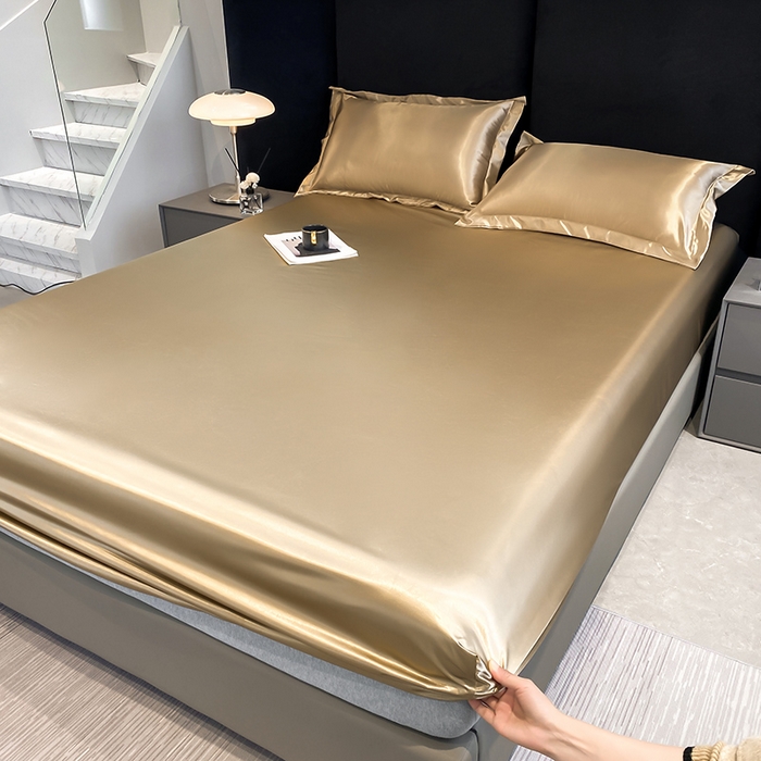 91家纺网 家纺一手货源 找家纺 合纵跨境工厂 2025新款水洗真丝床笠隔尿床单床垫保护套跨境外贸JIT一件代发TEMU亚马逊希音包过核价TPU防水床笠 \" 香槟金