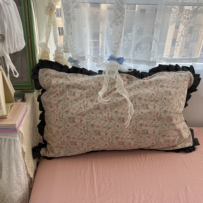 91家纺网 家纺一手货源 找家纺 原素 2025少女心云感双层纱皱皱边花卉四件套 玫瑰恋