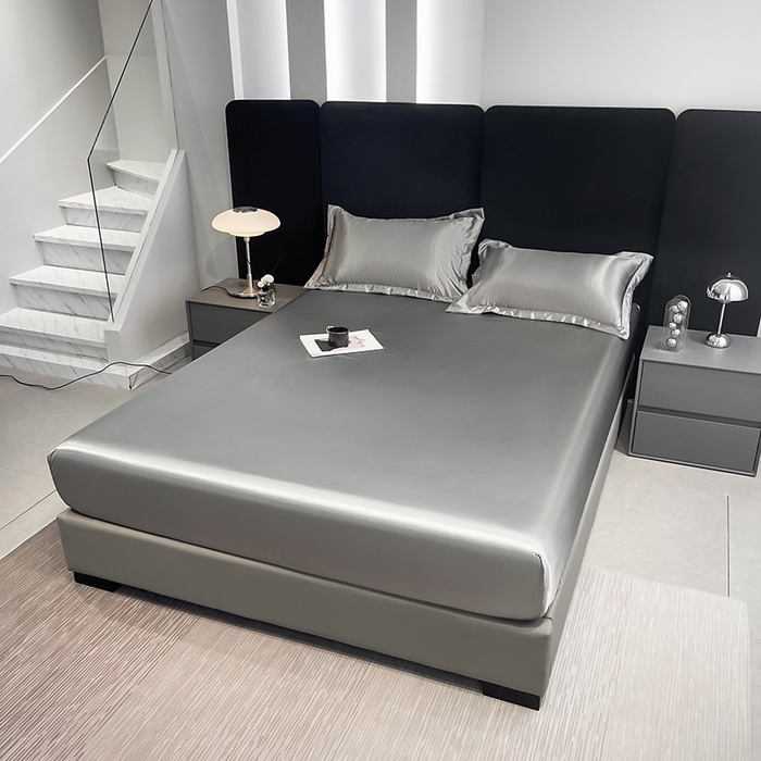 91家纺网 家纺一手货源 找家纺 合纵跨境工厂 2025新款水洗真丝床笠隔尿床单床垫保护套跨境外贸JIT一件代发TEMU亚马逊希音包过核价TPU防水床笠 \" 银灰色