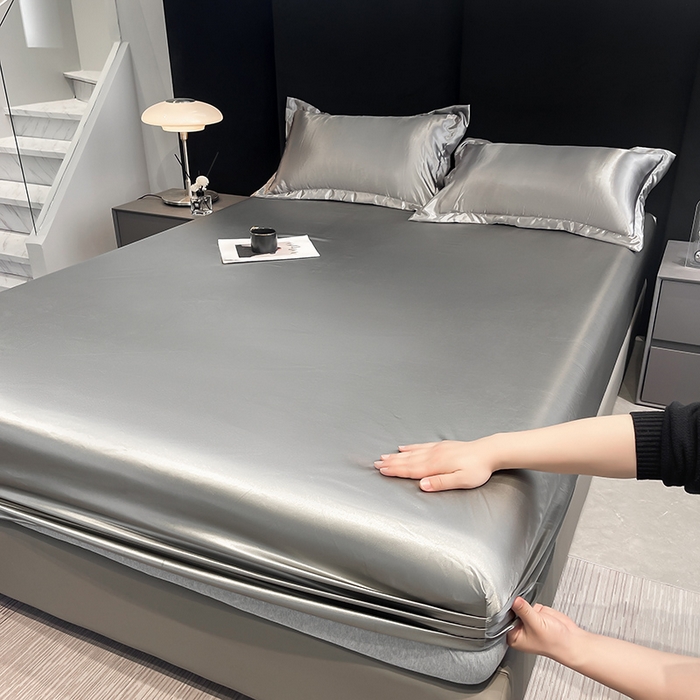 91家纺网 家纺一手货源 找家纺 合纵跨境工厂 2025新款水洗真丝床笠隔尿床单床垫保护套跨境外贸JIT一件代发TEMU亚马逊希音包过核价TPU防水床笠 \" 银灰色