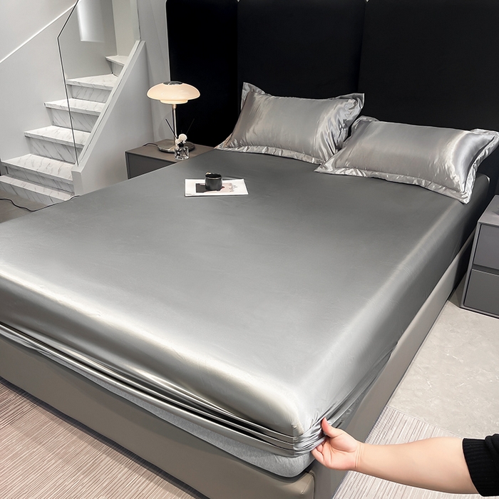 91家纺网 家纺一手货源 找家纺 合纵跨境工厂 2025新款水洗真丝床笠隔尿床单床垫保护套跨境外贸JIT一件代发TEMU亚马逊希音包过核价TPU防水床笠 \" 银灰色
