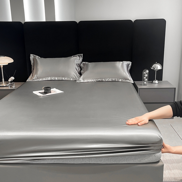 91家纺网 家纺一手货源 找家纺 合纵跨境工厂 2025新款水洗真丝床笠隔尿床单床垫保护套跨境外贸JIT一件代发TEMU亚马逊希音包过核价TPU防水床笠 \" 银灰色