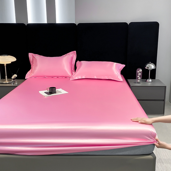 91家纺网 家纺一手货源 找家纺 合纵跨境工厂 2025新款水洗真丝床笠隔尿床单床垫保护套跨境外贸JIT一件代发TEMU亚马逊希音包过核价TPU防水床笠 \" 樱花粉