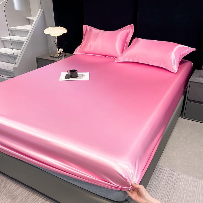 91家纺网 家纺一手货源 找家纺 合纵跨境工厂 2025新款水洗真丝床笠隔尿床单床垫保护套跨境外贸JIT一件代发TEMU亚马逊希音包过核价TPU防水床笠 \" 樱花粉