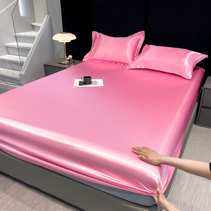 91家纺网 家纺一手货源 找家纺 合纵跨境工厂 2025新款水洗真丝床笠隔尿床单床垫保护套跨境外贸JIT一件代发TEMU亚马逊希音包过核价TPU防水床笠 \" 樱花粉