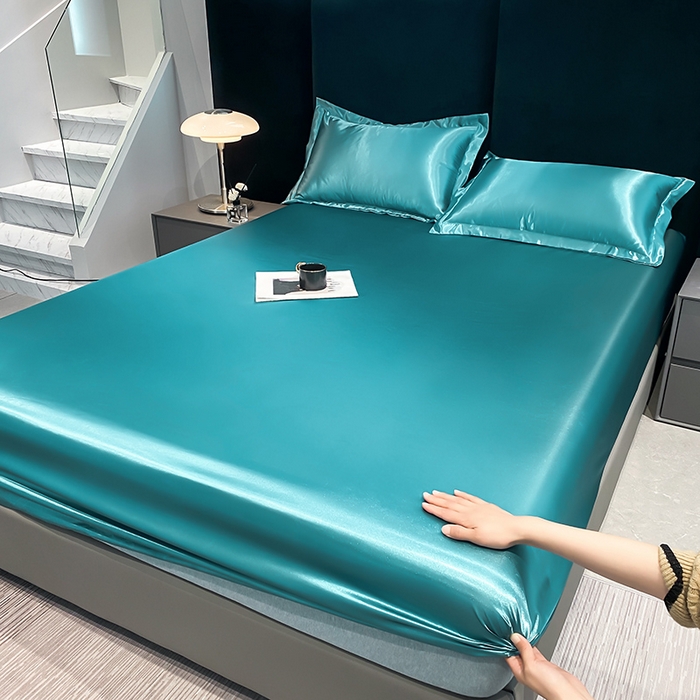 91家纺网 家纺一手货源 找家纺 合纵跨境工厂 2025新款水洗真丝床笠隔尿床单床垫保护套跨境外贸JIT一件代发TEMU亚马逊希音包过核价TPU防水床笠 \" 月光蓝