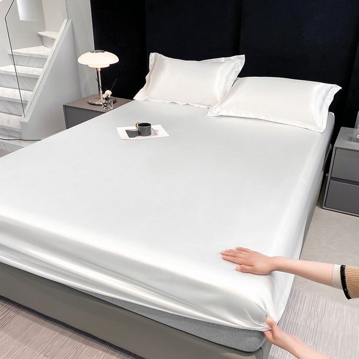 91家纺网 家纺一手货源 找家纺 合纵跨境工厂 2025新款水洗真丝床笠隔尿床单床垫保护套跨境外贸JIT一件代发TEMU亚马逊希音包过核价TPU防水床笠 \" 珍珠白