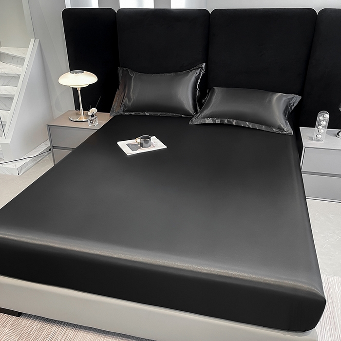 91家纺网 家纺一手货源 找家纺 合纵跨境工厂 2025新款水洗真丝床笠隔尿床单床垫保护套跨境外贸JIT一件代发TEMU亚马逊希音包过核价TPU防水床笠 \\\" 至尊黑