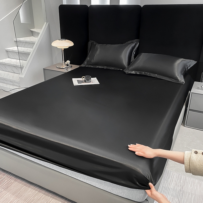 91家纺网 家纺一手货源 找家纺 合纵跨境工厂 2025新款水洗真丝床笠隔尿床单床垫保护套跨境外贸JIT一件代发TEMU亚马逊希音包过核价TPU防水床笠 \\\" 至尊黑