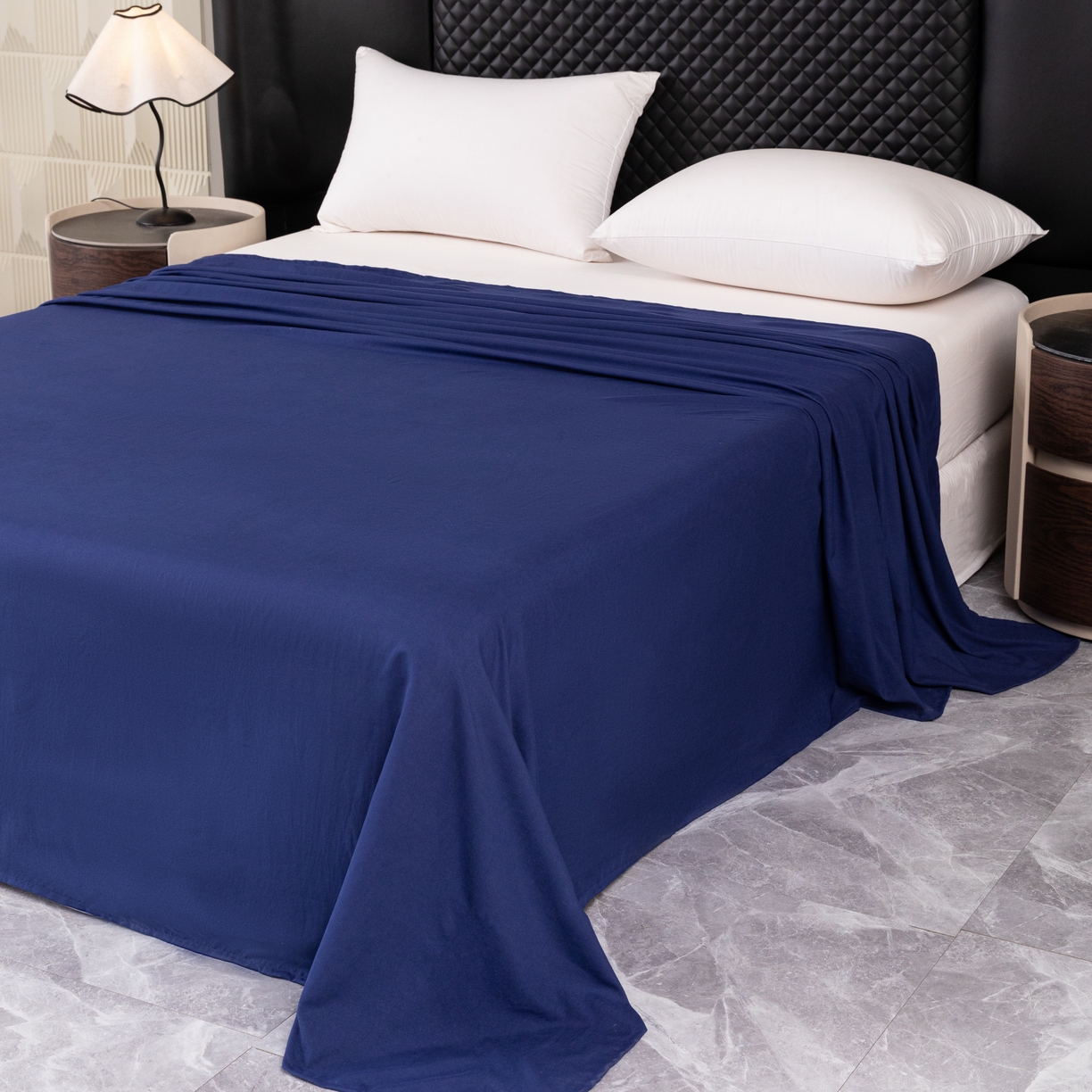 91家纺网 家纺一手货源 找家纺 合纵跨境工厂 2025新款爆款水洗棉单床单跨境外贸JIT一件代发TEMU亚马逊希音包过核价床单单件 藏青色