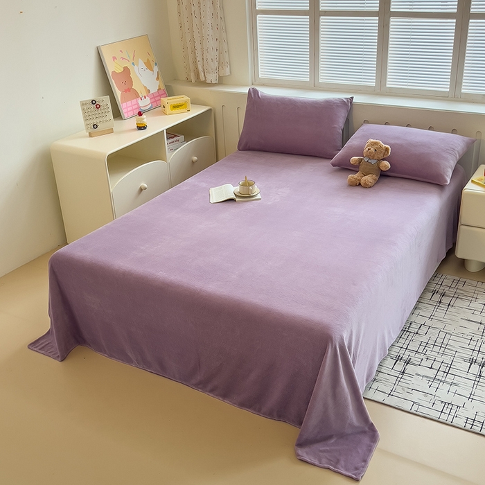 91家纺网 家纺一手货源 找家纺 合纵跨境工厂 2025新款加厚简约牛奶绒刺绣系列跨境外贸JIT一件代发TEMU亚马逊希音包过核价 床笠 桔梗紫