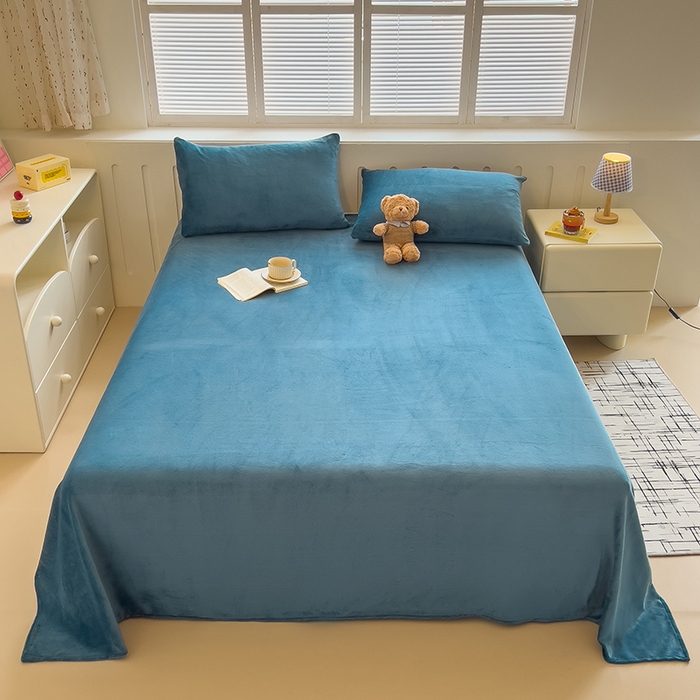 91家纺网 家纺一手货源 找家纺 合纵跨境工厂 2025新款加厚简约牛奶绒刺绣系列跨境外贸JIT一件代发TEMU亚马逊希音包过核价 床笠 孔雀蓝