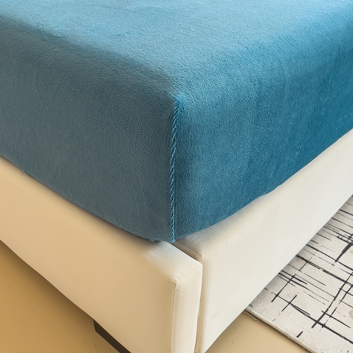 91家纺网 家纺一手货源 找家纺 合纵跨境工厂 2025新款加厚简约牛奶绒刺绣系列跨境外贸JIT一件代发TEMU亚马逊希音包过核价 床笠 孔雀蓝