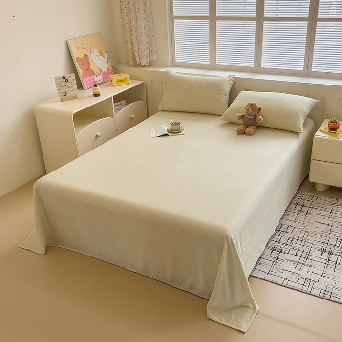 91家纺网 家纺一手货源 找家纺 合纵跨境工厂 2025新款加厚简约牛奶绒刺绣系列跨境外贸JIT一件代发TEMU亚马逊希音包过核价 床笠 奶油米