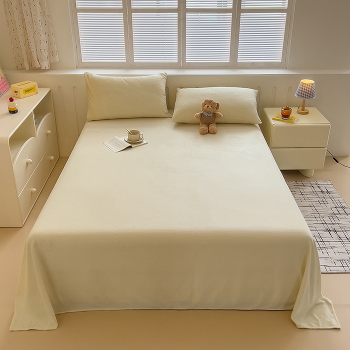 91家纺网 家纺一手货源 找家纺 合纵跨境工厂 2025新款加厚简约牛奶绒刺绣系列跨境外贸JIT一件代发TEMU亚马逊希音包过核价 床笠 奶油米