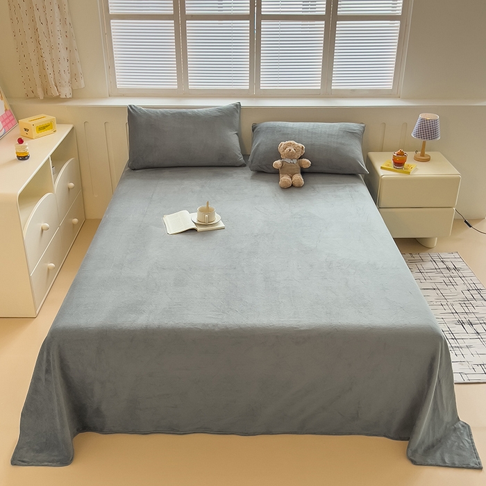 91家纺网 家纺一手货源 找家纺 合纵跨境工厂 2025新款加厚简约牛奶绒刺绣系列跨境外贸JIT一件代发TEMU亚马逊希音包过核价 床笠 崧蓝灰