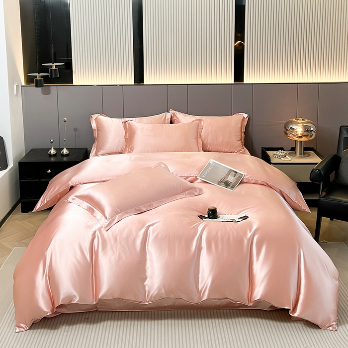 合纵跨境工厂 新款水洗真丝纯色四件套跨境外贸JIT一件代发TEMU亚马逊希音包过核价冰丝床单款床笠款四件套 淡雅玉