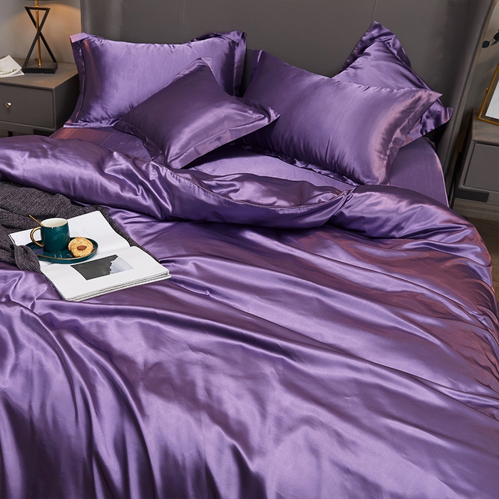 91家纺网 家纺一手货源 找家纺 合纵跨境工厂 新款水洗真丝纯色四件套跨境外贸JIT一件代发TEMU亚马逊希音包过核价冰丝床单款床笠款四件套 典雅紫