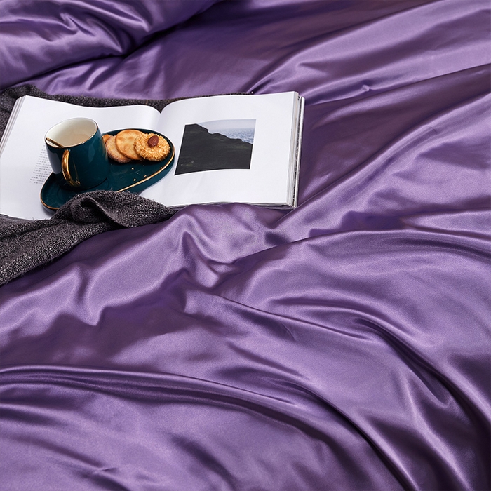 91家纺网 家纺一手货源 找家纺 合纵跨境工厂 新款水洗真丝纯色四件套跨境外贸JIT一件代发TEMU亚马逊希音包过核价冰丝床单款床笠款四件套 典雅紫