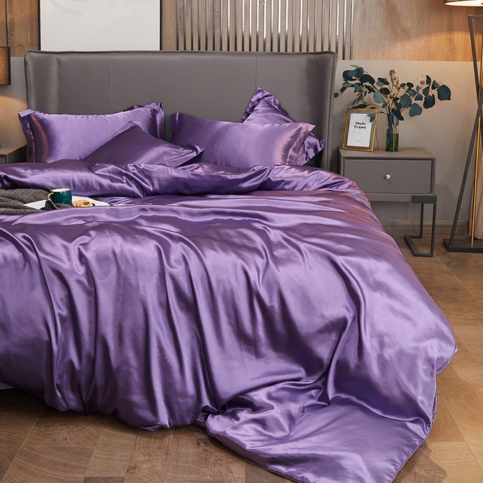 91家纺网 家纺一手货源 找家纺 合纵跨境工厂 新款水洗真丝纯色四件套跨境外贸JIT一件代发TEMU亚马逊希音包过核价冰丝床单款床笠款四件套 典雅紫