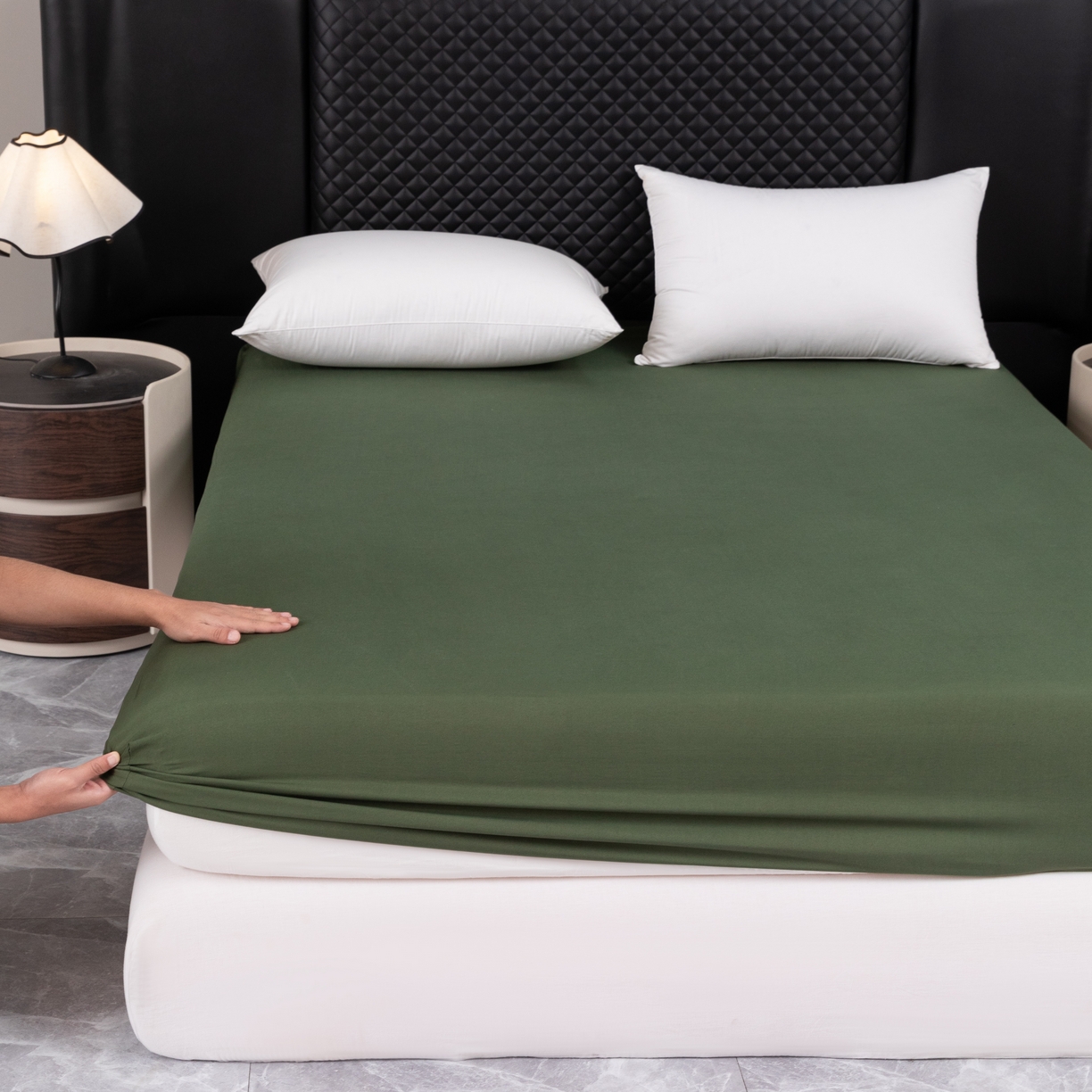 91家纺网 家纺一手货源 找家纺 合纵跨境工厂 2025新款跨境专供爆款水洗棉单床笠跨境外贸JIT一件代发TEMU亚马逊希音包过核价床笠单件 军绿色