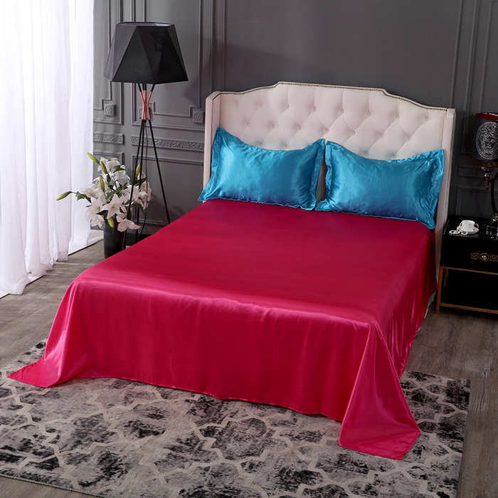 91家纺网 家纺一手货源 找家纺 合纵跨境工厂 新款水洗真丝纯色四件套跨境外贸JIT一件代发TEMU亚马逊希音包过核价冰丝床单款床笠款四件套 湖蓝红