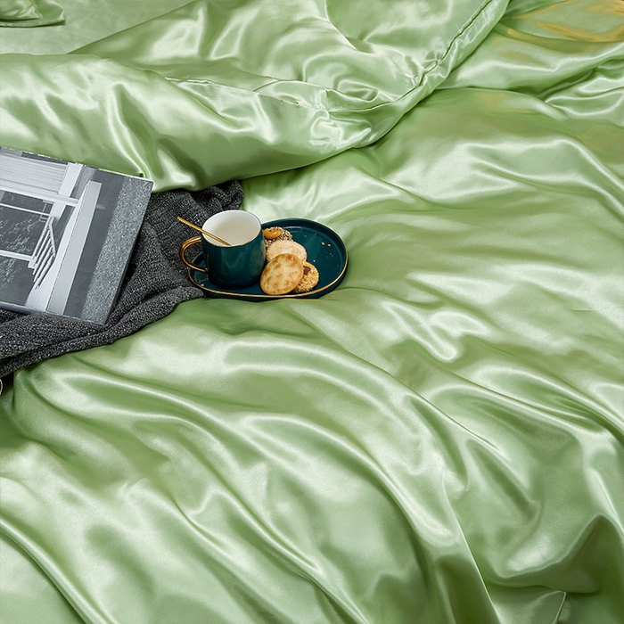 91家纺网 家纺一手货源 找家纺 合纵跨境工厂 新款水洗真丝纯色四件套跨境外贸JIT一件代发TEMU亚马逊希音包过核价冰丝床单款床笠款四件套 琥珀绿