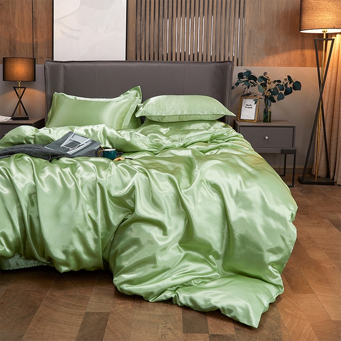 91家纺网 家纺一手货源 找家纺 合纵跨境工厂 新款水洗真丝纯色四件套跨境外贸JIT一件代发TEMU亚马逊希音包过核价冰丝床单款床笠款四件套 琥珀绿