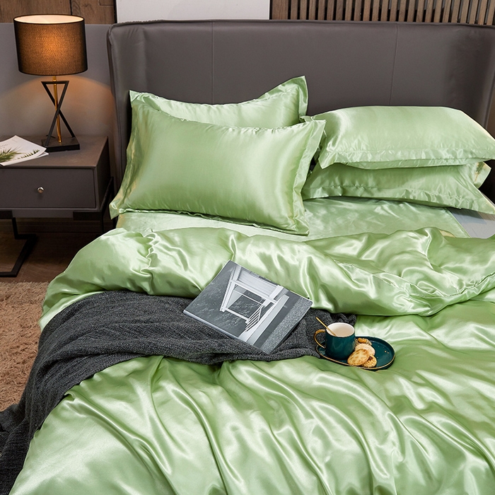 91家纺网 家纺一手货源 找家纺 合纵跨境工厂 新款水洗真丝纯色四件套跨境外贸JIT一件代发TEMU亚马逊希音包过核价冰丝床单款床笠款四件套 琥珀绿