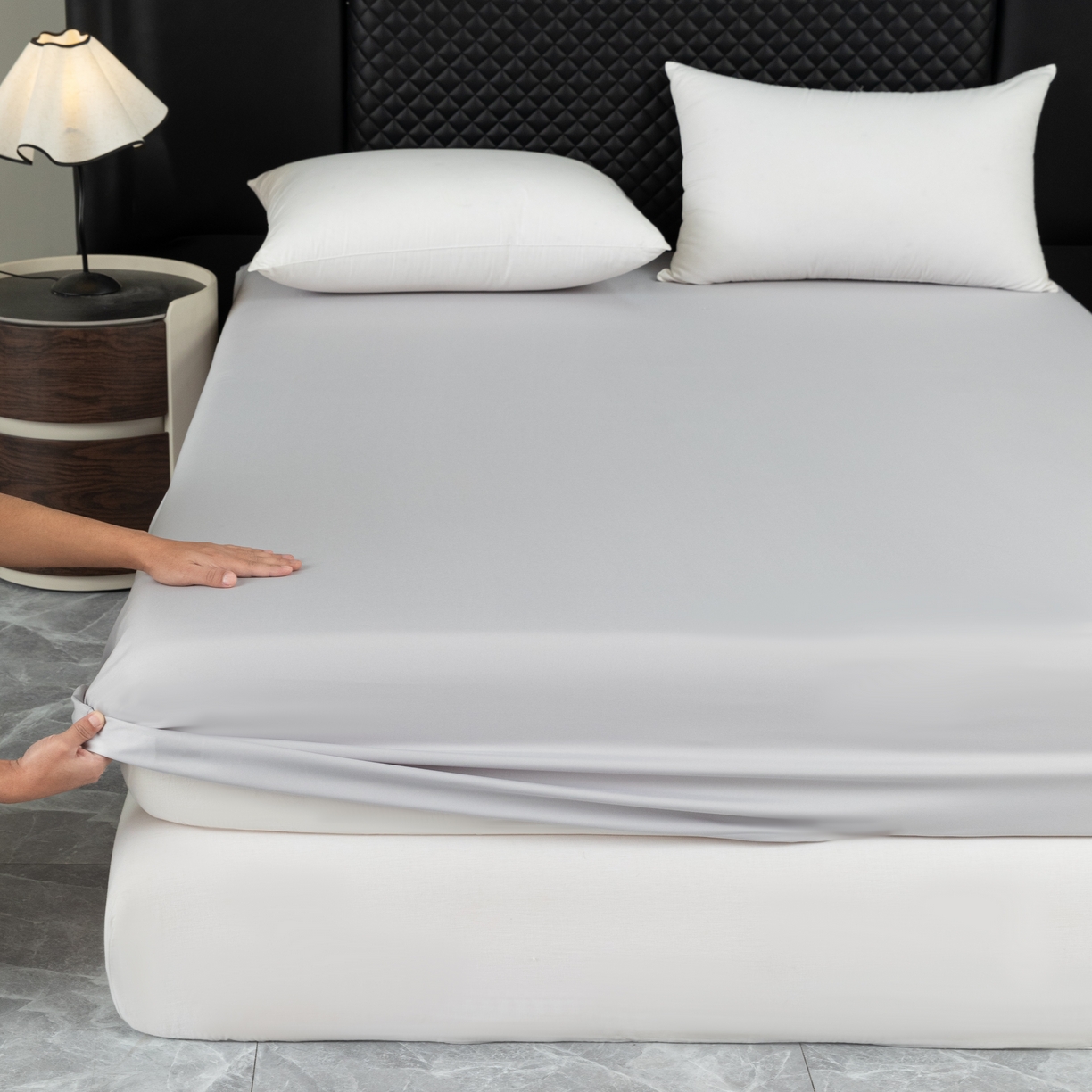 91家纺网 家纺一手货源 找家纺 合纵跨境工厂 2025新款跨境专供爆款水洗棉单床笠跨境外贸JIT一件代发TEMU亚马逊希音包过核价床笠单件 浅灰色