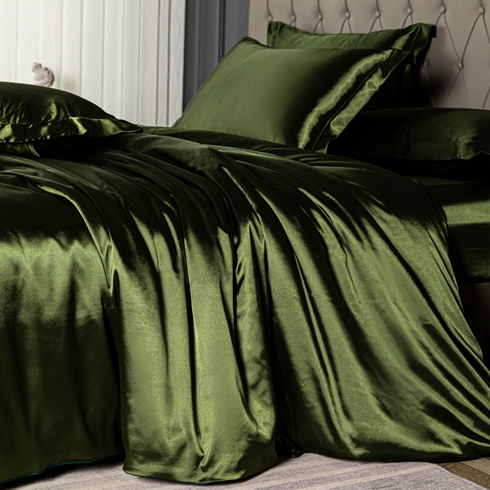 91家纺网 家纺一手货源 找家纺 合纵跨境工厂 新款水洗真丝纯色四件套跨境外贸JIT一件代发TEMU亚马逊希音包过核价冰丝床单款床笠款四件套 军绿