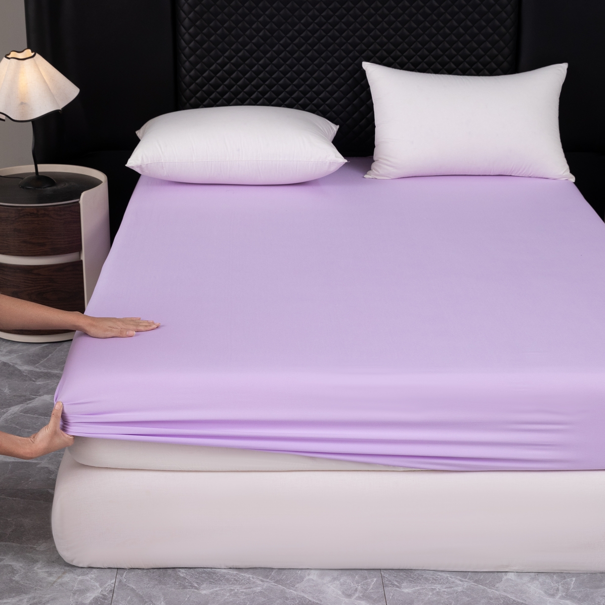 91家纺网 家纺一手货源 找家纺 合纵跨境工厂 2025新款跨境专供爆款水洗棉单床笠跨境外贸JIT一件代发TEMU亚马逊希音包过核价床笠单件 浅紫色