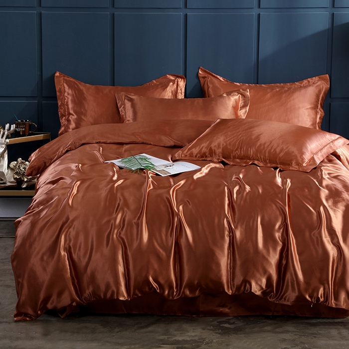 91家纺网 家纺一手货源 找家纺 合纵跨境工厂 新款水洗真丝纯色四件套跨境外贸JIT一件代发TEMU亚马逊希音包过核价冰丝床单款床笠款四件套 咖啡色