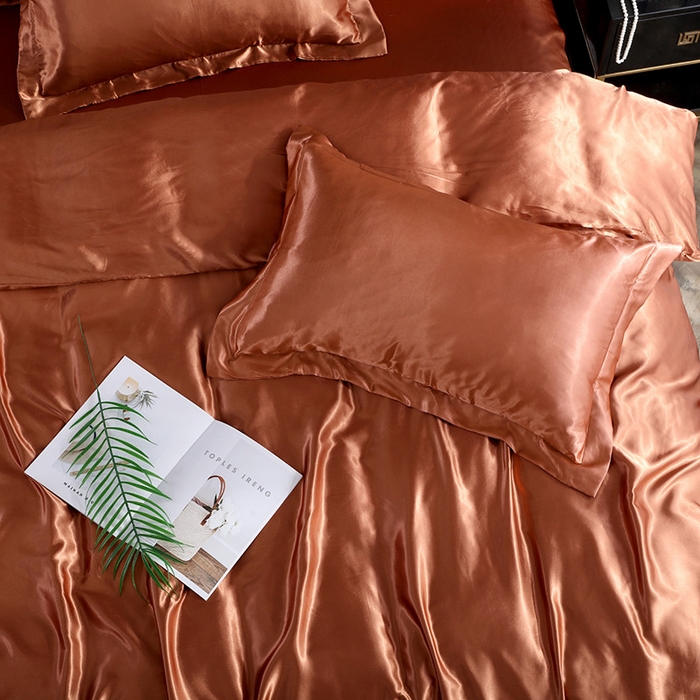 91家纺网 家纺一手货源 找家纺 合纵跨境工厂 新款水洗真丝纯色四件套跨境外贸JIT一件代发TEMU亚马逊希音包过核价冰丝床单款床笠款四件套 咖啡色