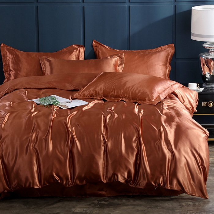 91家纺网 家纺一手货源 找家纺 合纵跨境工厂 新款水洗真丝纯色四件套跨境外贸JIT一件代发TEMU亚马逊希音包过核价冰丝床单款床笠款四件套 咖啡色