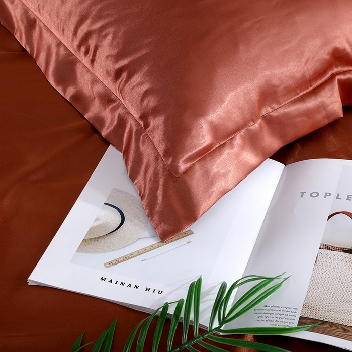 91家纺网 家纺一手货源 找家纺 合纵跨境工厂 新款水洗真丝纯色四件套跨境外贸JIT一件代发TEMU亚马逊希音包过核价冰丝床单款床笠款四件套 咖啡色