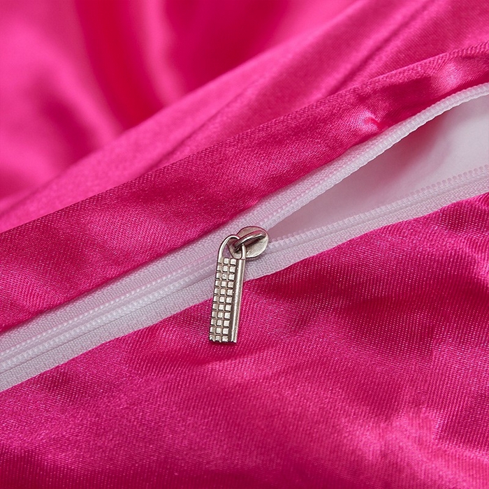 91家纺网 家纺一手货源 找家纺 合纵跨境工厂 新款水洗真丝纯色四件套跨境外贸JIT一件代发TEMU亚马逊希音包过核价冰丝床单款床笠款四件套 玫红