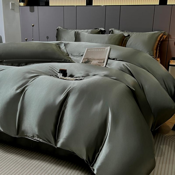 91家纺网 家纺一手货源 找家纺 合纵跨境工厂 新款水洗真丝纯色四件套跨境外贸JIT一件代发TEMU亚马逊希音包过核价冰丝床单款床笠款四件套 深灰