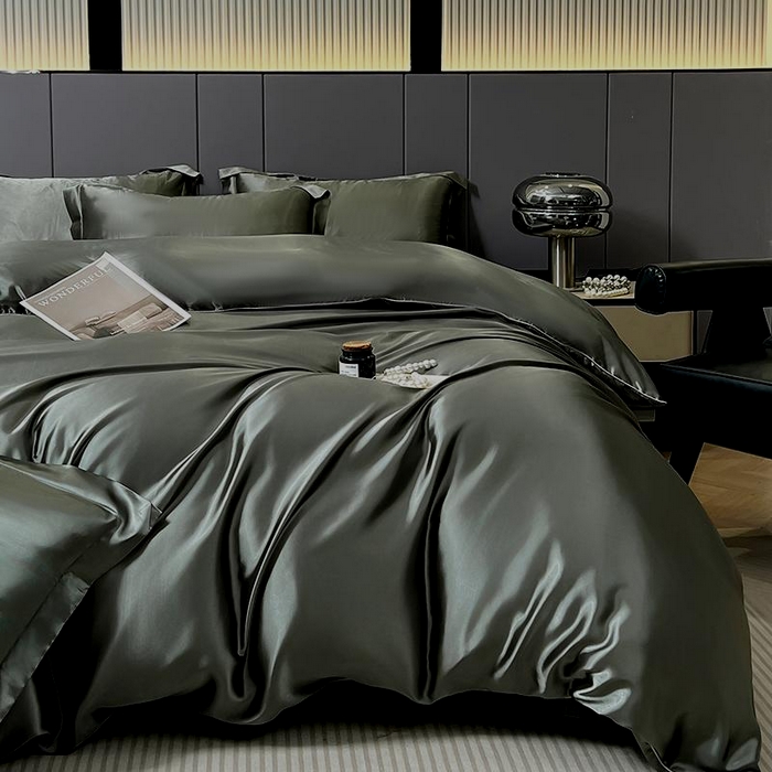 91家纺网 家纺一手货源 找家纺 合纵跨境工厂 新款水洗真丝纯色四件套跨境外贸JIT一件代发TEMU亚马逊希音包过核价冰丝床单款床笠款四件套 深灰