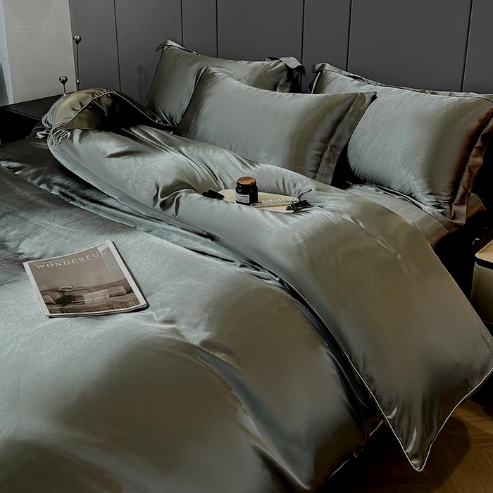 91家纺网 家纺一手货源 找家纺 合纵跨境工厂 新款水洗真丝纯色四件套跨境外贸JIT一件代发TEMU亚马逊希音包过核价冰丝床单款床笠款四件套 深灰