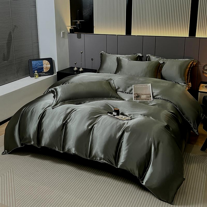 91家纺网 家纺一手货源 找家纺 合纵跨境工厂 新款水洗真丝纯色四件套跨境外贸JIT一件代发TEMU亚马逊希音包过核价冰丝床单款床笠款四件套 深灰