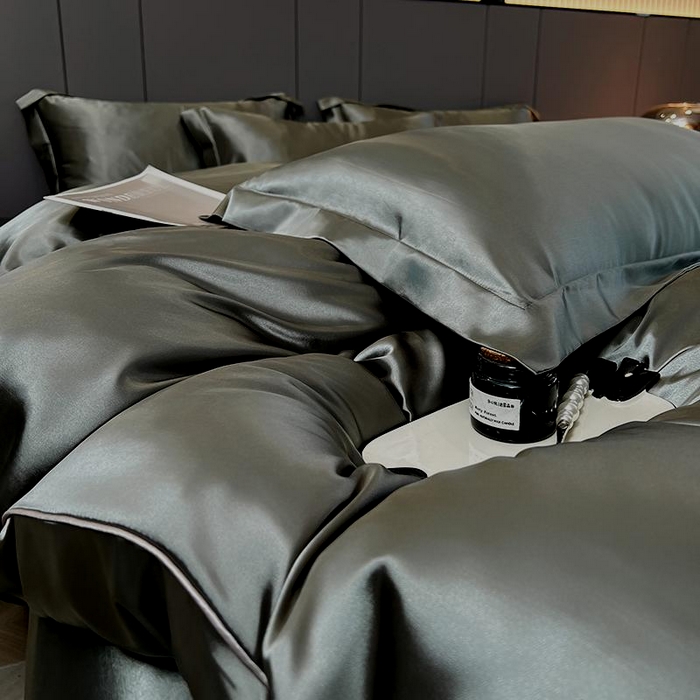 91家纺网 家纺一手货源 找家纺 合纵跨境工厂 新款水洗真丝纯色四件套跨境外贸JIT一件代发TEMU亚马逊希音包过核价冰丝床单款床笠款四件套 深灰