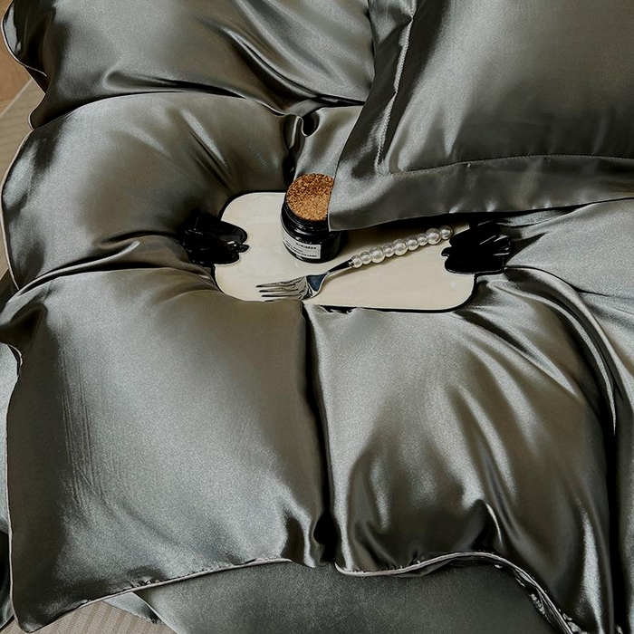 91家纺网 家纺一手货源 找家纺 合纵跨境工厂 新款水洗真丝纯色四件套跨境外贸JIT一件代发TEMU亚马逊希音包过核价冰丝床单款床笠款四件套 深灰