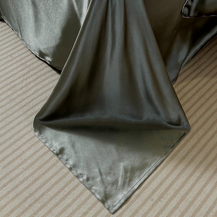 91家纺网 家纺一手货源 找家纺 合纵跨境工厂 新款水洗真丝纯色四件套跨境外贸JIT一件代发TEMU亚马逊希音包过核价冰丝床单款床笠款四件套 深灰